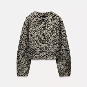 Zara Women's Black and White Leopard Print Fur Jacket